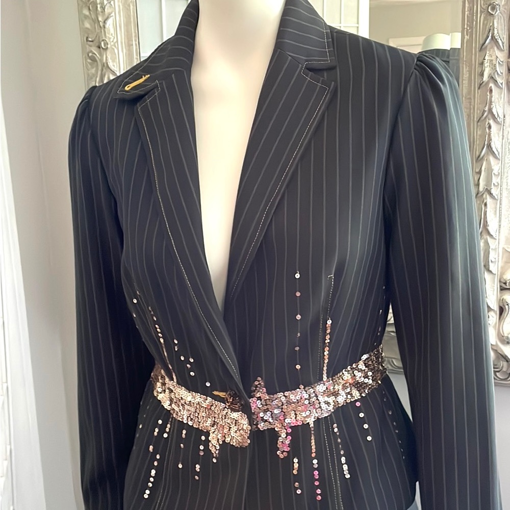 Pin Stripe Blazer with Gold Sequins Sz 6
